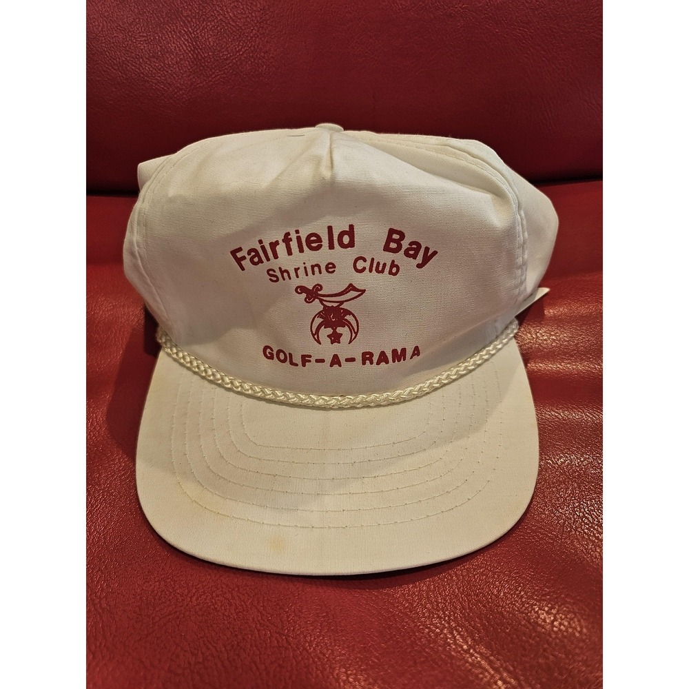 Vintage Fairfield Bay Shrine Club Hat Cap Strap Back‎ White Golf-A-Rama Mens 90s